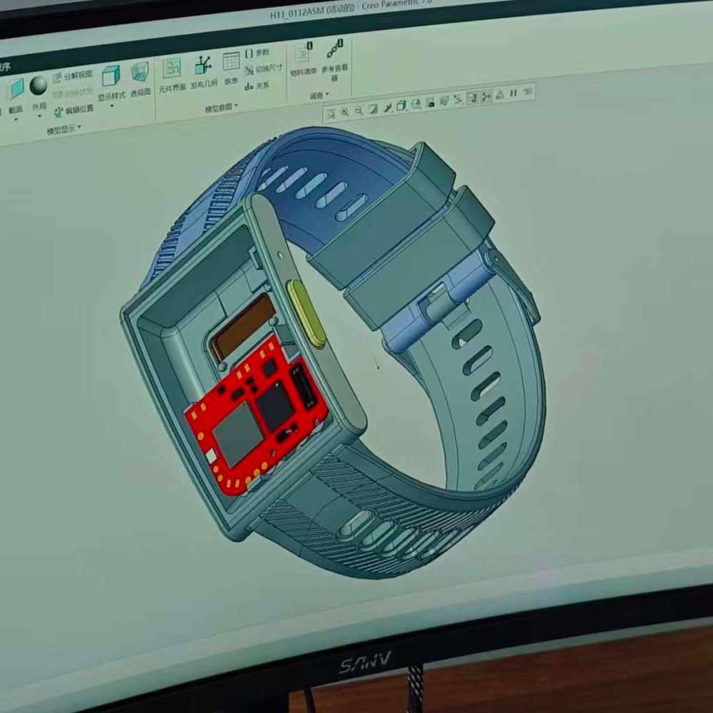 A smartwatch housing model open in product design software