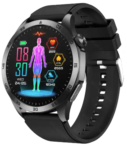 ET485 classic round AMOLED ECG watch, front view