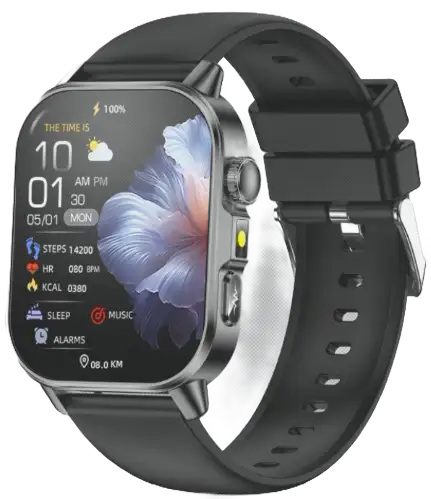 ET571 large-display ECG calling watch with rotary crown, front view