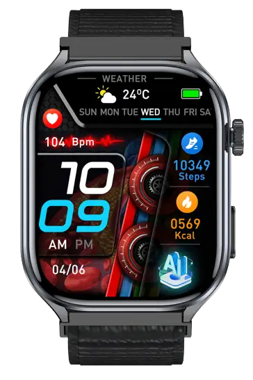 ET572 air-pump blood-pressure ECG calling watch, front view