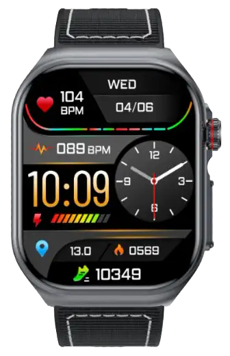 Premium black VitalWatch ECG smartwatch with stainless steel band — OEM/ODM manufacturing reference