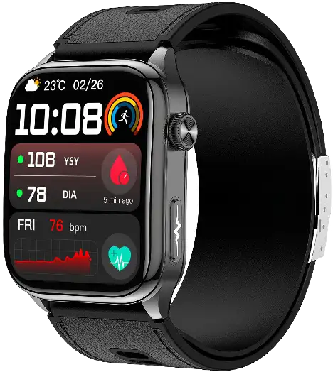 S101 · ECG Health Monitoring Smartwatch — black health monitoring smartwatch, front view, VitalWatch Tech OEM/ODM manufacturer