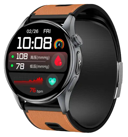 S200 · AI ECG Blood Pressure Smartwatch — black health monitoring smartwatch, front view, VitalWatch Tech OEM/ODM manufacturer